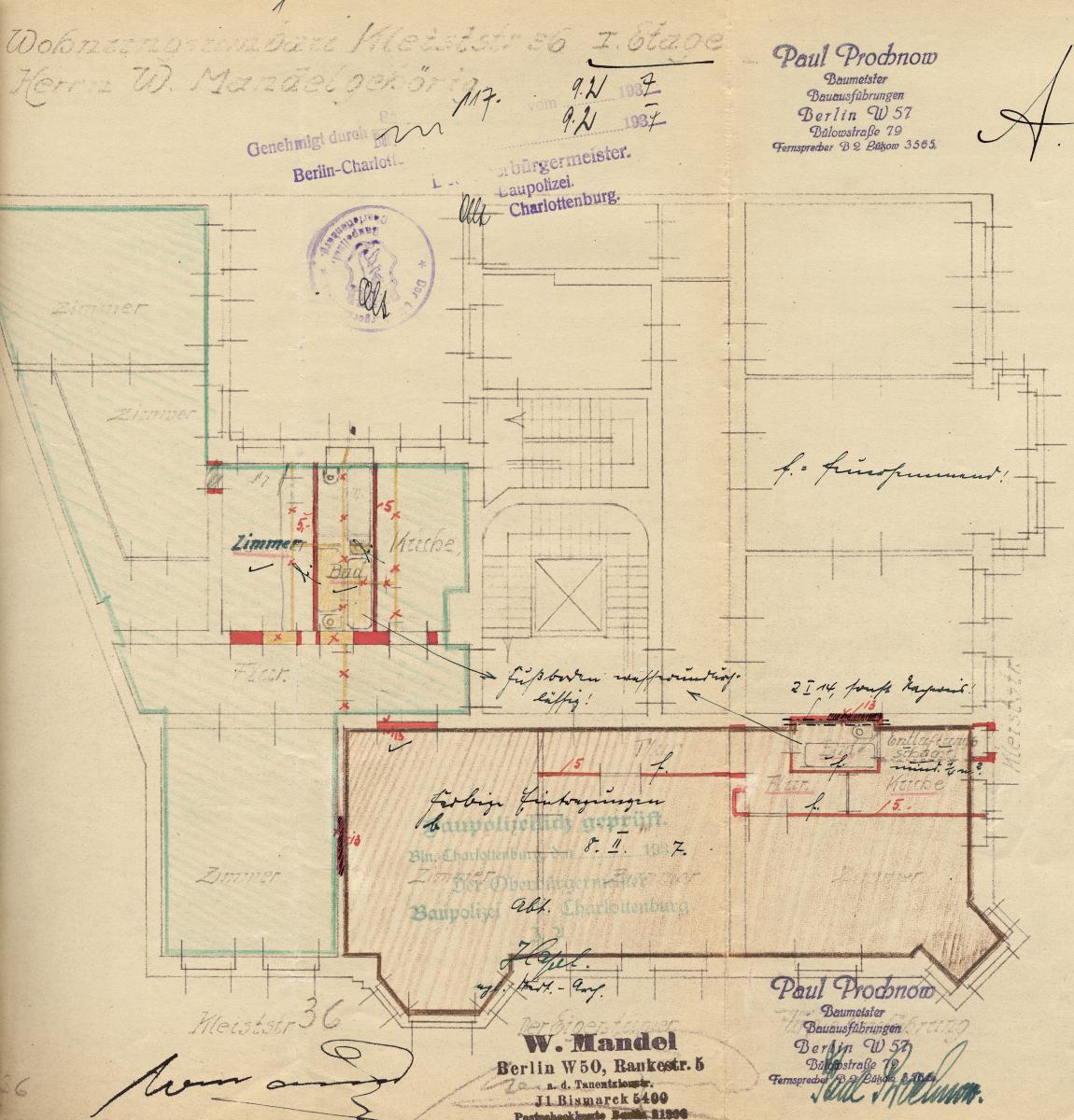 Ground plan of the 2nd floor at Kleiststraße 36, February 9, 1937