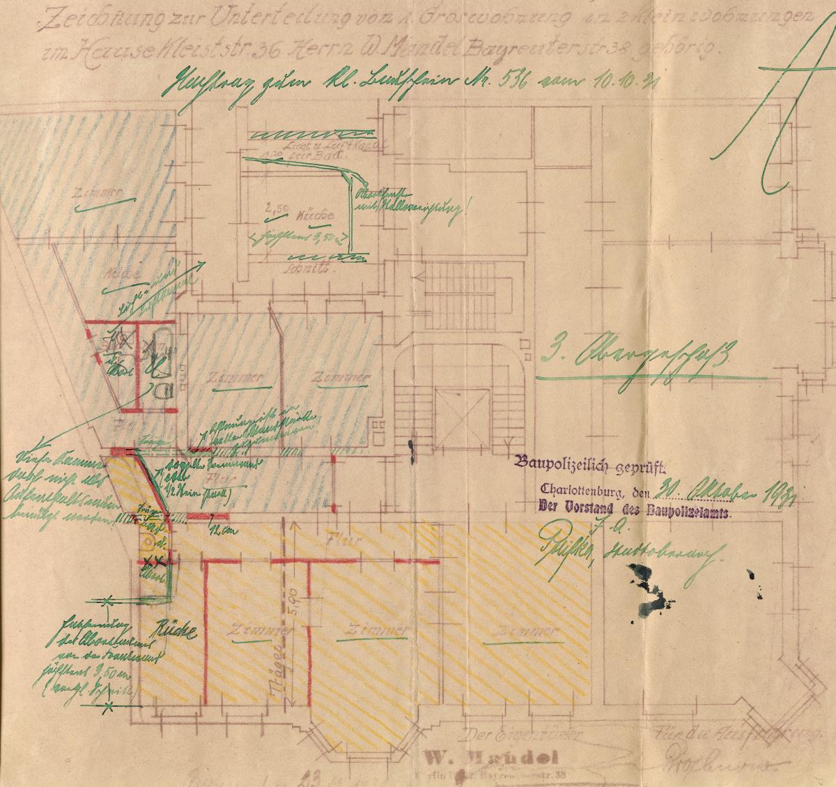 Ground plan of the 4th floor of the building at Kleiststraße 36, October 30, 1931