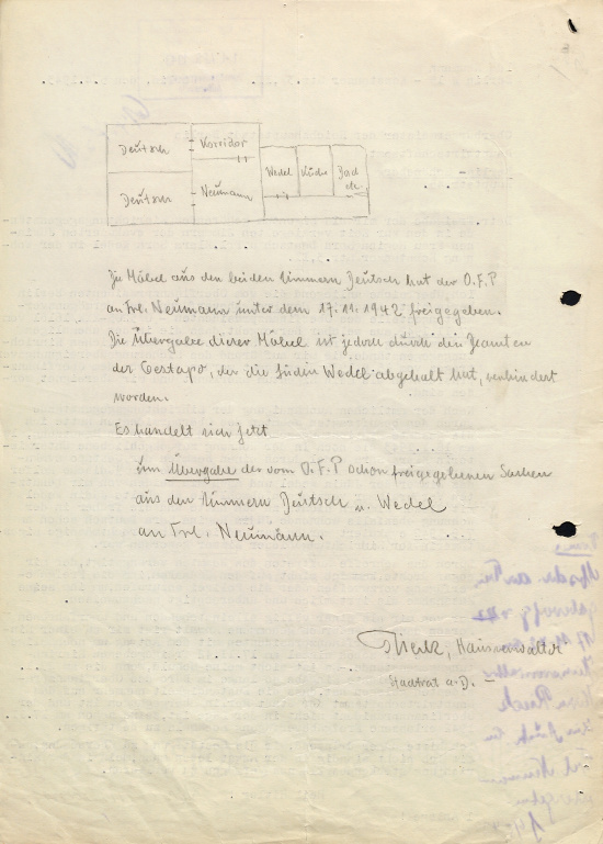 Von der Haushälterin Ida Neumann angefertigte Skizze der Wohnung Deutsch, April 1943. Quelle: BLHA, Rep. 36A (II) Nr. 7232