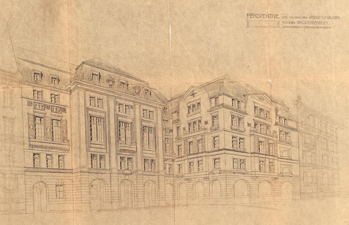 Drawing of the building at Kurfürstenstraße 115/116, around 1908.